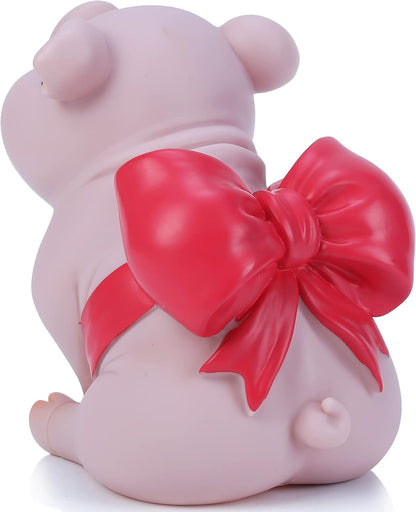 Piggy Bank with Red Bow-Knot,  Lovely Pig Coin Bank, Creative Shatterproof Gift Money Bank, Can Store 1000 Coins